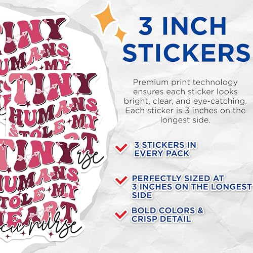 (3 Pack) Tiny Humans Stole My Heart Decals - NICU Nurse Decals - Arrow Heart Stickers - 3 Inches On Longest Side - Easy Peel & Apply - Made in USA - 3MCS2374