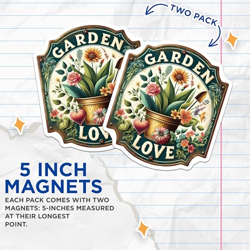 (2 Pack) Garden Love Magnets - Floral Decor - Indoor Outdoor Plant - Garden Enthusiast - 5" On Longest Side - for Cars, Fridges, Toolboxes - Made in USA - MAG6970