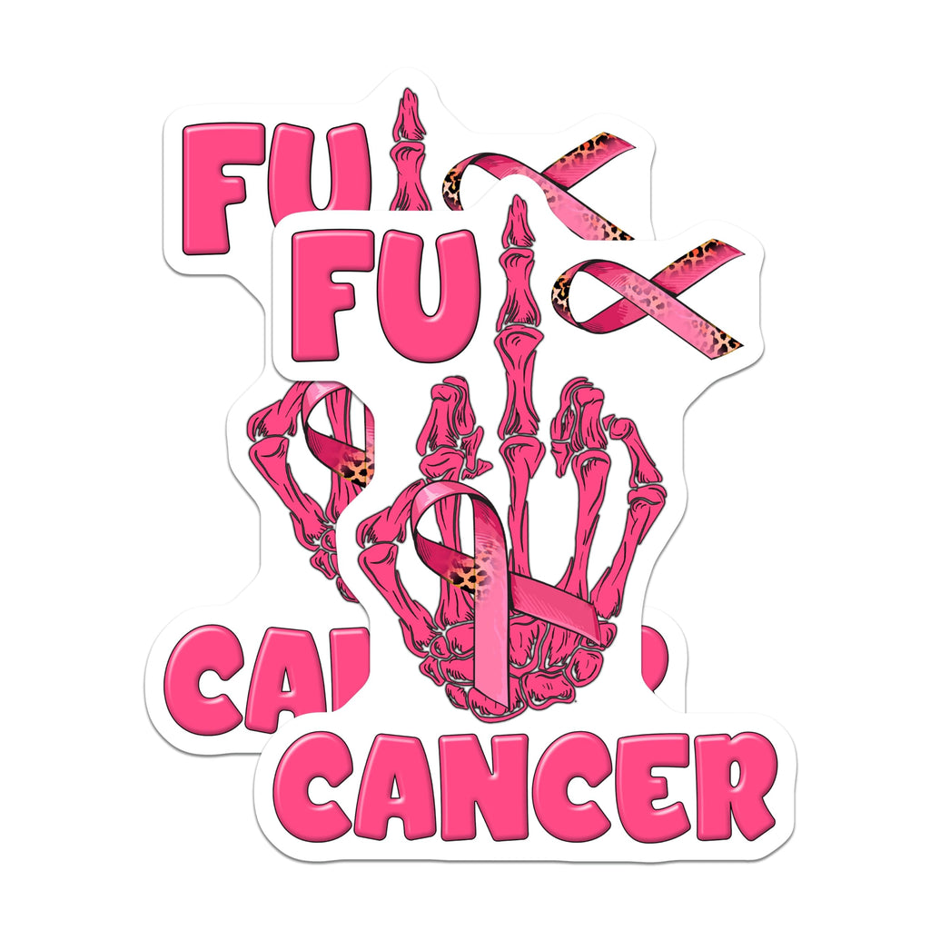 (2 Pack) FU Cancer Magnets - Skeleton Hand Pink Ribbon - Cancer Awareness Support Magnets - 5" On Longest Side - Premium Magnet - for Cars, Refrigerators, Toolboxes, Lockers - Made in USA - MAG17128