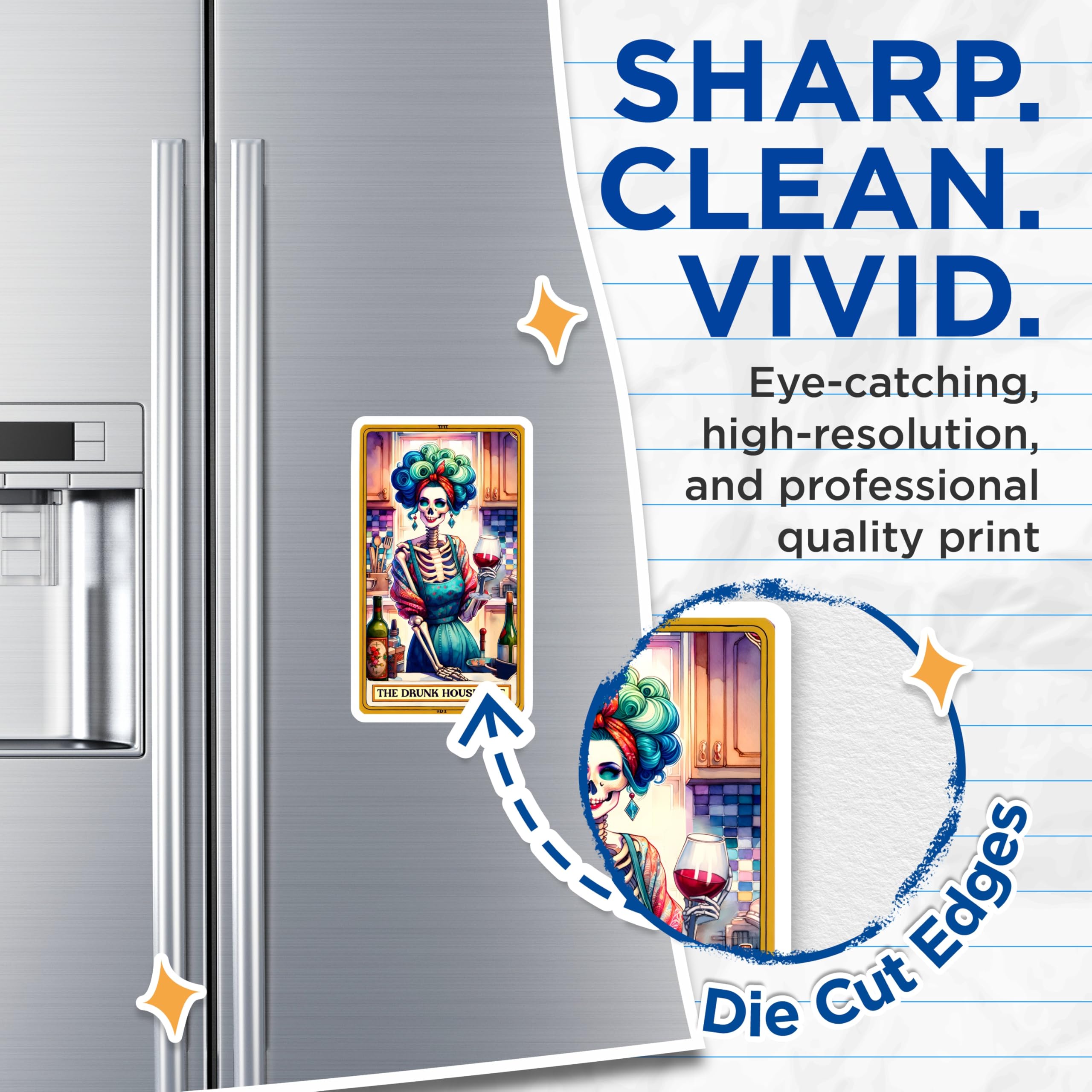 (2 Pack) Drunk Housewife Skeleton Magnets - Funny Kitchen Decor - Macabre Humor Art - Spooky Home Fridge Accessories - 5 Inches On Longest Side - Thick Durable Magnet - Made in USA - MAG20413