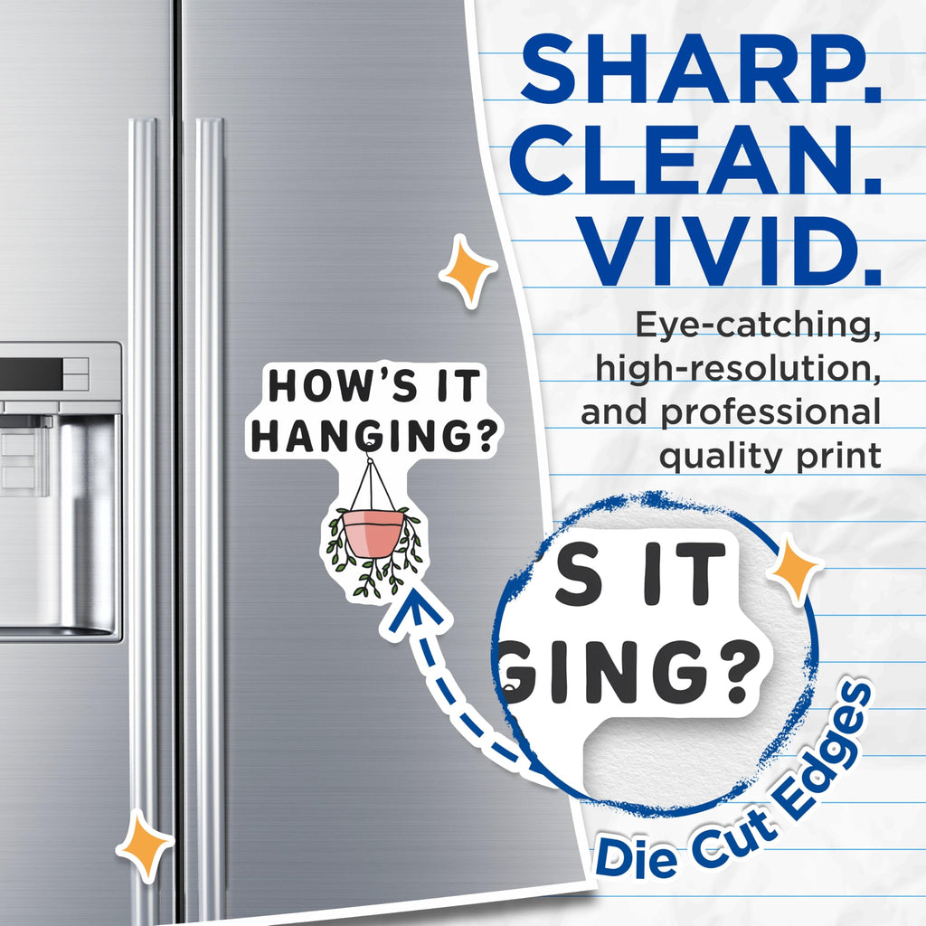 (2 Pack) How's It Hanging Magnets - Funny Puns - Hanging Plant Humor - 5" On Longest Side - Premium Magnet - for Cars, Refrigerators, Toolboxes, Lockers - Made in USA - MAG17211