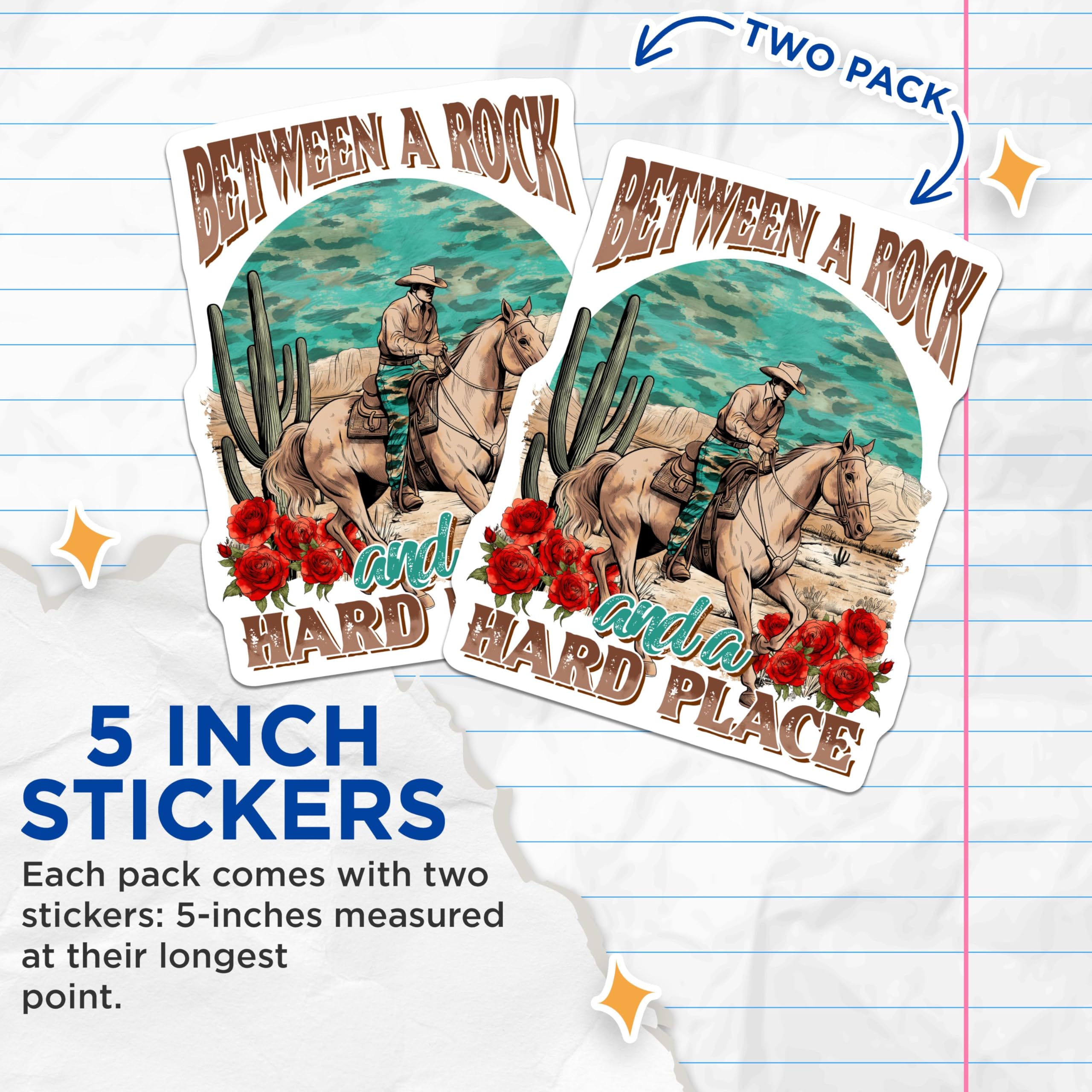 (2 Pack) Between A Rock and A Hard Place Stickers - Cowboy Art Stickers - Western Theme Stickers - 5" On Longest Side - Sticks to Smooth Flat Surfaces - Made in USA - BMCS3764