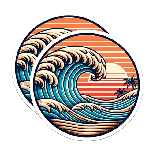 (2 Pack) Ocean Wave Magnets Magnets - Summer Beach Palm Tree - Vacation Home Decor - 5" On Longest Side - Made in USA - Sticks to Refrigerators & Metal Surfaces - MAG9021