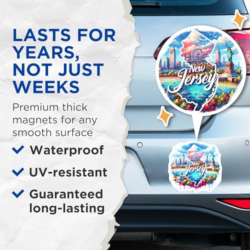 (2 Pack) New Jersey Attractions Magnets - Travel Souvenir - State Map Decor - East Coast Landmarks - Scenic Magnet Set - 5" On Longest Side - for Cars, Fridges, Toolboxes - Made in USA - MAG6984