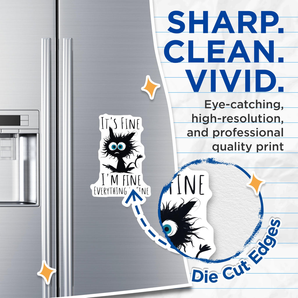 (2 Pack) Funny Cat Magnets - Sarcastic Quote Magnet - It's Fine Magnet - 5" On Longest Side - Premium Magnet - for Cars, Refrigerators, Toolboxes, Lockers - Made in USA - MAG16101