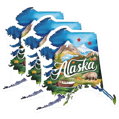 (3 Pack) Alaska Decals - State Pride - Laptop Decals - Travel Souvenir- 3 Inches On Longest Side - Easy Peel & Apply - Made in USA - 3MCS5036