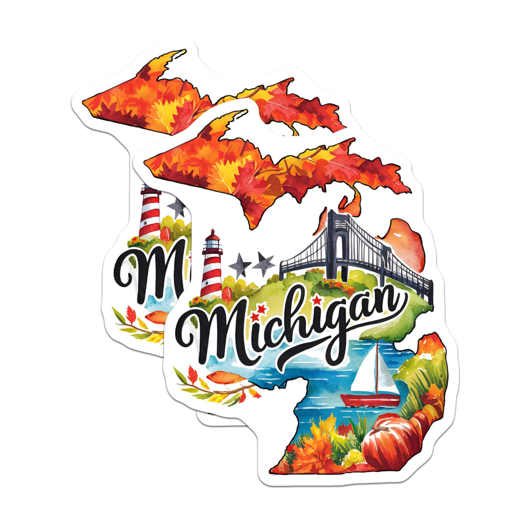(2 Pack) Michigan State Stickers - Michigan Map Decal - Great Lakes Travel Sticker - State Landmark Sticker - 5" On Longest Side - Sticks to Smooth Flat Surfaces - Made in USA - BMCS6285