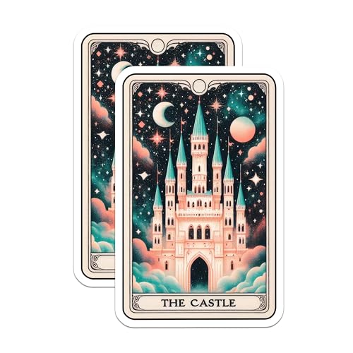 (2 Pack) Fantasy Castle Stickers - Magical Castle Illustration - Fairytale Castle Art Decal - 5" On Longest Side - Sticks to Smooth Flat Surfaces - Made in USA - BMCS5363