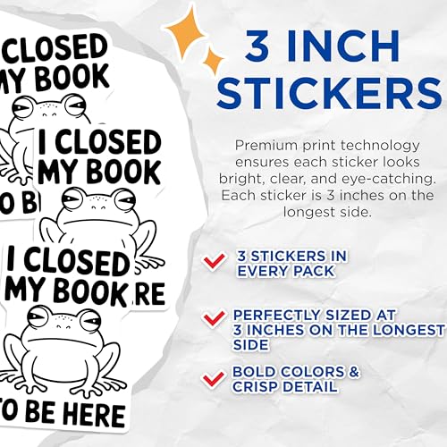 (3 Pack) Funny Frog Decals - Book Lover Stickers - Laptop Decal- 3 Inches On Longest Side - Easy Peel & Apply - Made in USA - 3MCS5505
