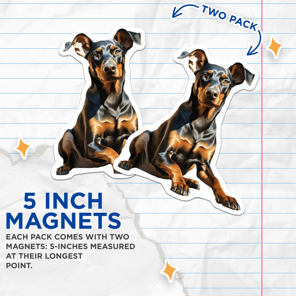 (2 Pack) Doberman Pinscher Magnets - Doberman Dog Owner Home Decor - Animal Lover Kitchen Accent - Unique Pet Art - 5 Inches On Longest Side - Thick Durable Magnet - Made in USA - MAG28082