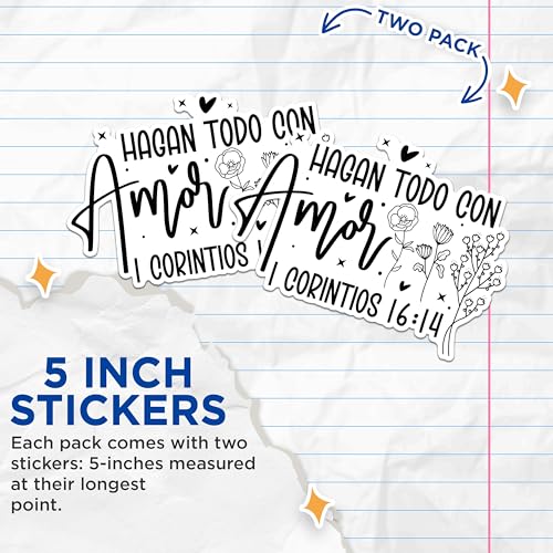 (2 Pack) Motivational Scripture Stickers - Floral Bible Verse Stickers - Inspirational Quote Stickers - 5" On Longest Side - Sticks to Any Smooth Flat Surface - Made in USA - BMCS2579