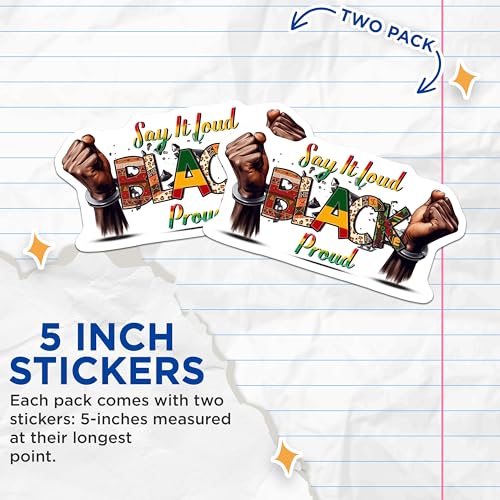 (2 Pack) Empowerment Stickers - Black Pride - Say It Loud - 5" On Longest Side - Sticks to Smooth Flat Surfaces - Made in USA - BMCS7845