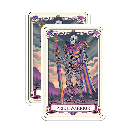 (2 Pack) Pride Warrior Stickers - Skeleton Warrior Rainbow Design - LGBTQIA+ Pride Art Stickers - 5" On Longest Side - Sticks to Smooth Flat Surfaces - Made in USA - BMCS4251