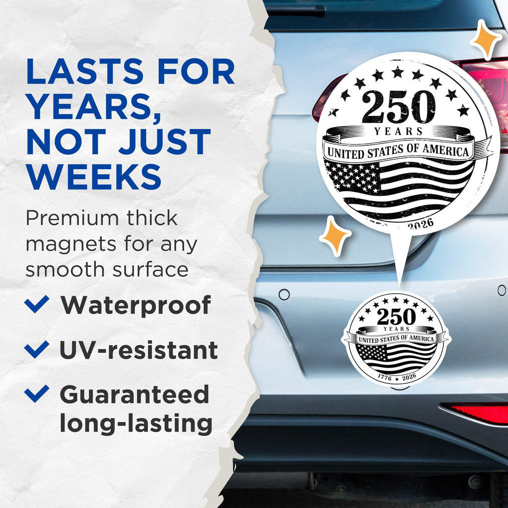 (2 Pack) 250 Years United States Magnets - America Commemorative - Patriotic History Decor 1776-5 Inches On Longest Side - Thick Durable Magnet - Made in USA - MAG38442