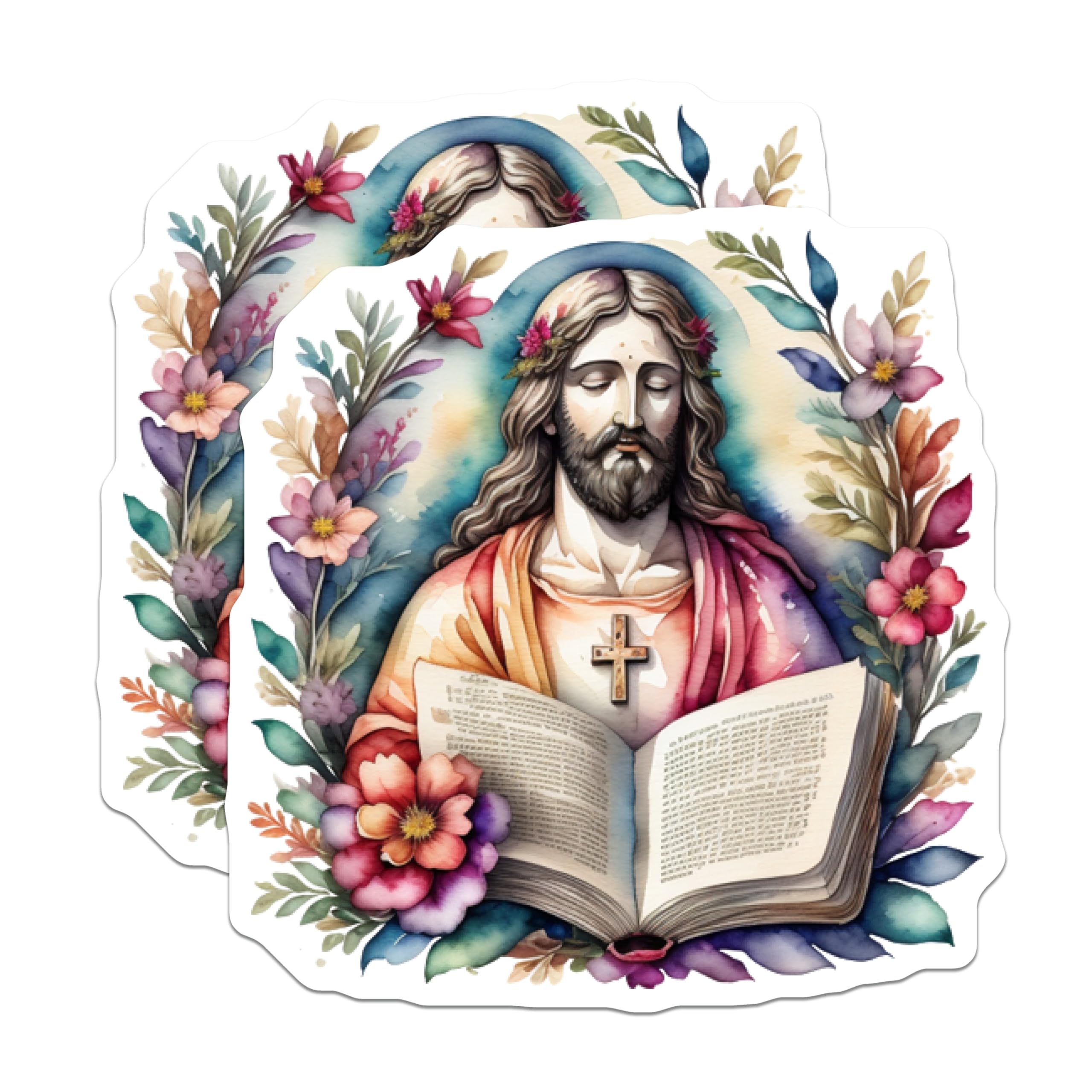 (2 Pack) Jesus Christ Magnets - Watercolor Religious Art - Bible Scripture Devotional Home Decor - Faith Inspiration - 5 Inches On Longest Side - Thick Durable Magnet - Made in USA - MAG19889