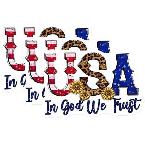 (3 Pack) USA Flag Decals - Leopard Print - in God We Trust Stickers - 3 Inches On Longest Side - Easy Peel & Apply - Made in USA - 3MCS6644