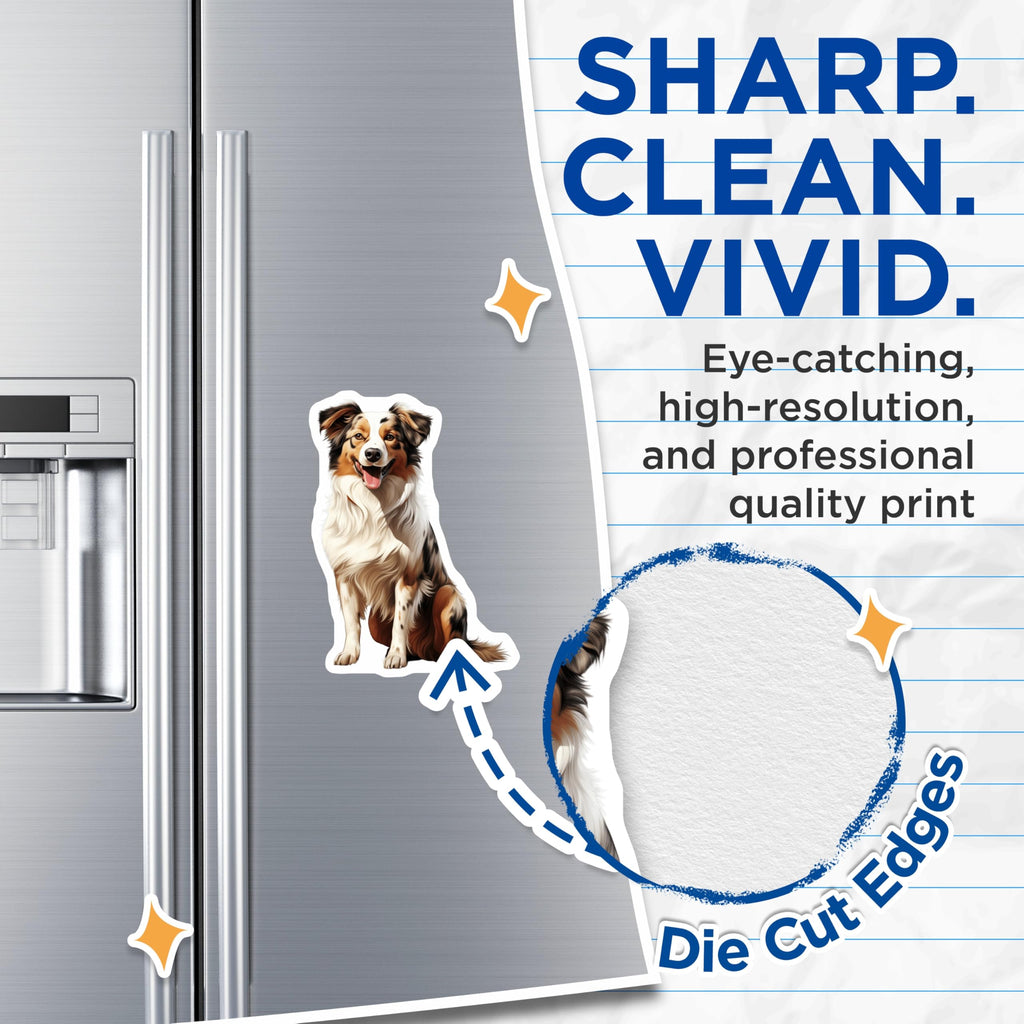 (2 Pack) Australian Shepherd Magnets - Aussie Dog Art - Tri Color Pet Parent Decor - 5 Inches On Longest Side - Thick Durable Magnet - Made in USA - MAG29382