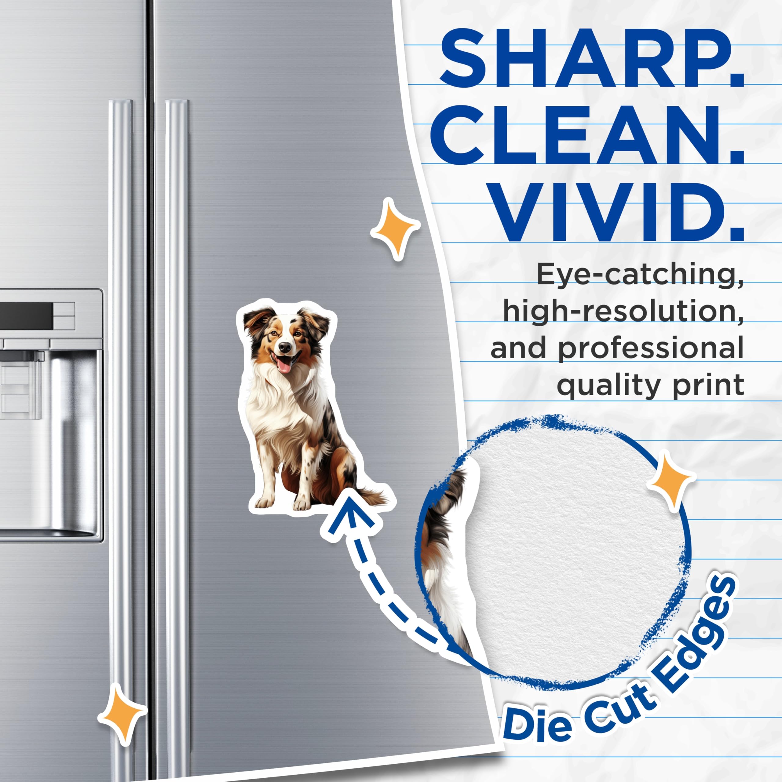 (2 Pack) Australian Shepherd Magnets - Aussie Dog Art - Tri Color Pet Parent Decor - 5 Inches On Longest Side - Thick Durable Magnet - Made in USA - MAG29382
