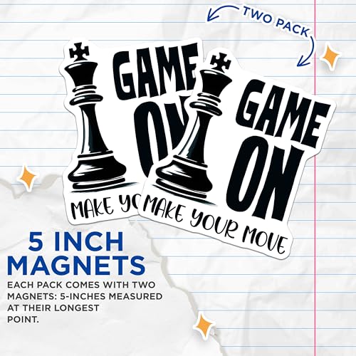 (2 Pack) Game On Magnets - Make Your Move Magnets - Motivational Chess Magnets - 5" On Longest Side - for Cars, Refrigerators, Toolboxes, Lockers - Made in USA BMCS3183