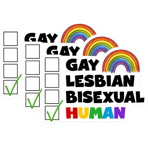 (3 Pack) LGBTQ Decals - Gay Lesbian Bisexual Pride - Human Equality Decals - 3 Inches On Longest Side - Easy Peel & Apply - Made in USA - 3MCS7044