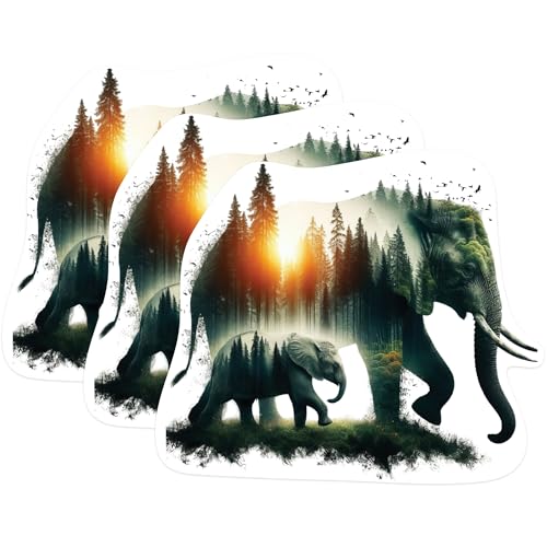 (3 Pack) Elephant Forest Decals - Animal Silhouette - Nature Inspired Art - 3 Inches On Longest Side - Easy Peel & Apply - Made in USA - 3MCS1146