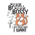 (2 Pack) Funny Cat Stickers - Cute Bossy Cat - I Know What I Want - 5" On Longest Side - Sticks to Smooth Flat Surfaces - Made in USA - BMCS5958