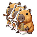 (3 Pack) Capybara Ramen Decals - Funny Rodent Stickers - Laptop Car Decals - 3 Inches On Longest Side - Easy Peel & Apply - Made in USA - 3MCS8683