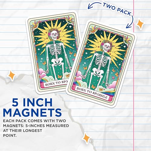 (2 Pack) Born to Sparkle Magnets - Skeleton Art - Colorful - Inspirational Skeleton Magnet - Artistic Refrigerator Magnet - 5" On Longest Side - for Cars, Fridges, Toolboxes - Made in USA - MAG3929