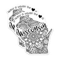 (2 Pack) Wisconsin State Mandala Stickers - Home is Where The Heart is - Detailed Black and White Art - 5" On Longest Side - Sticks to Smooth Flat Surfaces - Made in USA - BMCS9100
