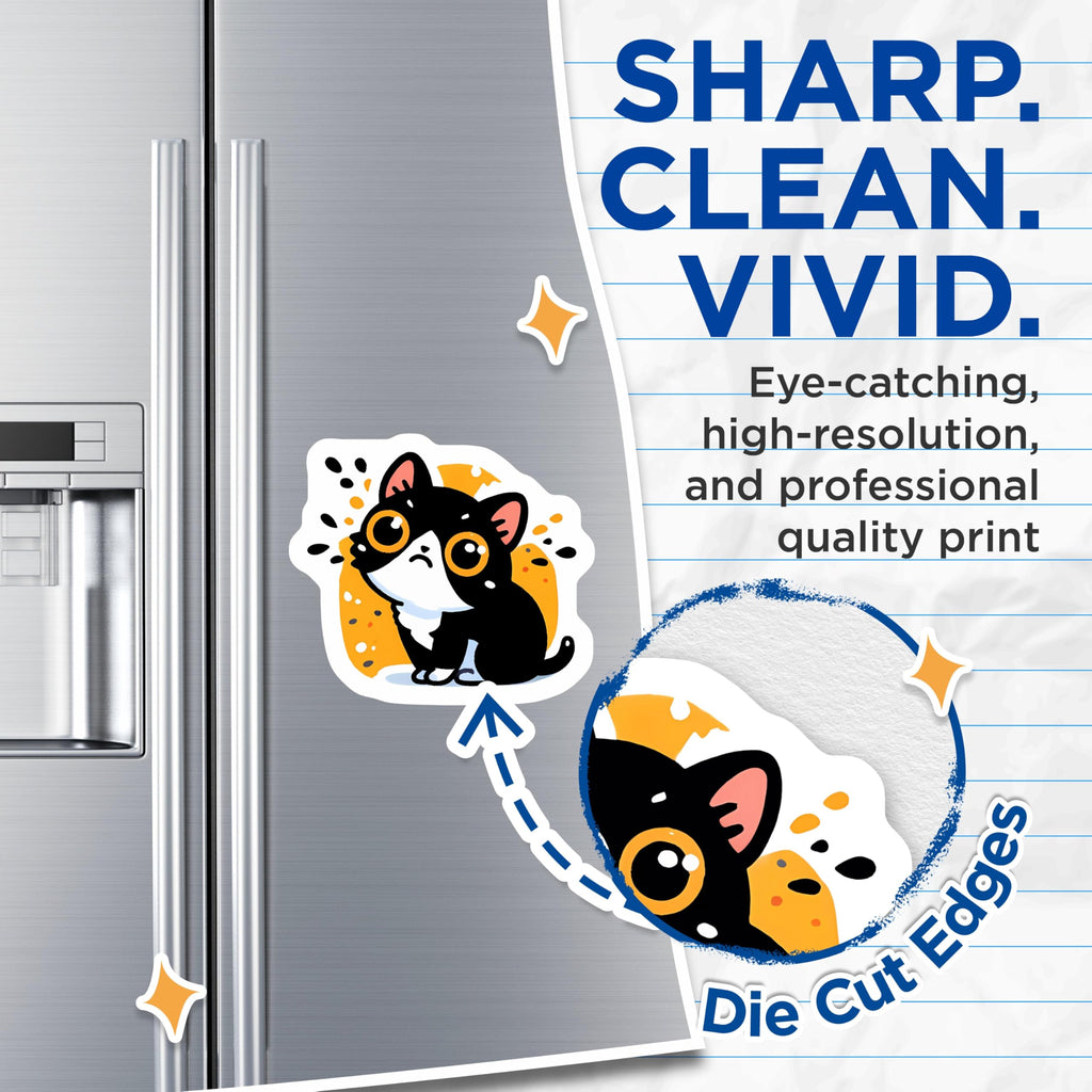 (2 Pack) Kawaii Cat Magnets - Black White Tuxedo Kitten - Refrigerator Locker Decor - 5 Inches On Longest Side - Thick Durable Magnet - Made in USA - MAG21968