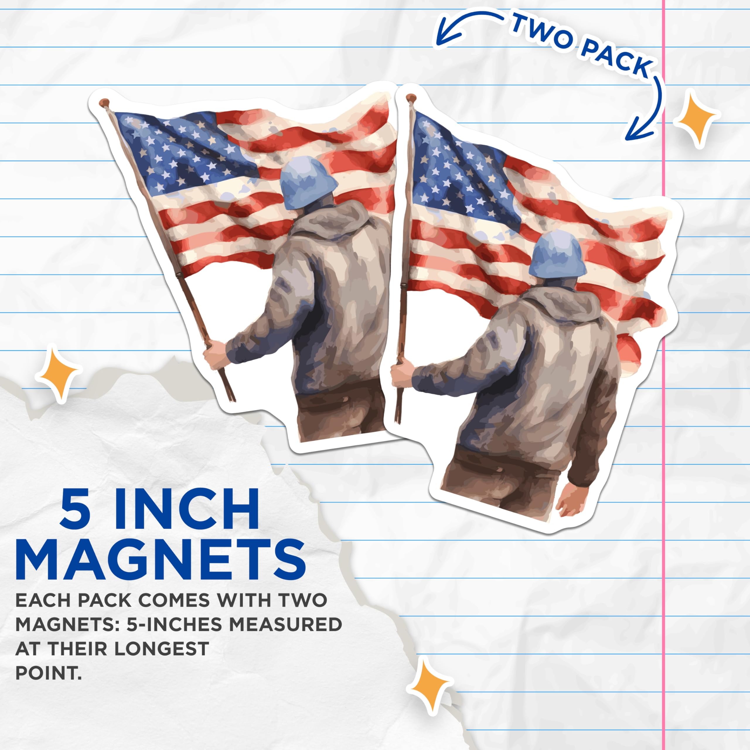 (2 Pack) American Flag Soldier Magnets - Patriotic US Military Tribute - National Pride Decor - 5 Inches On Longest Side - Thick Durable Magnet - Made in USA - MAG21692