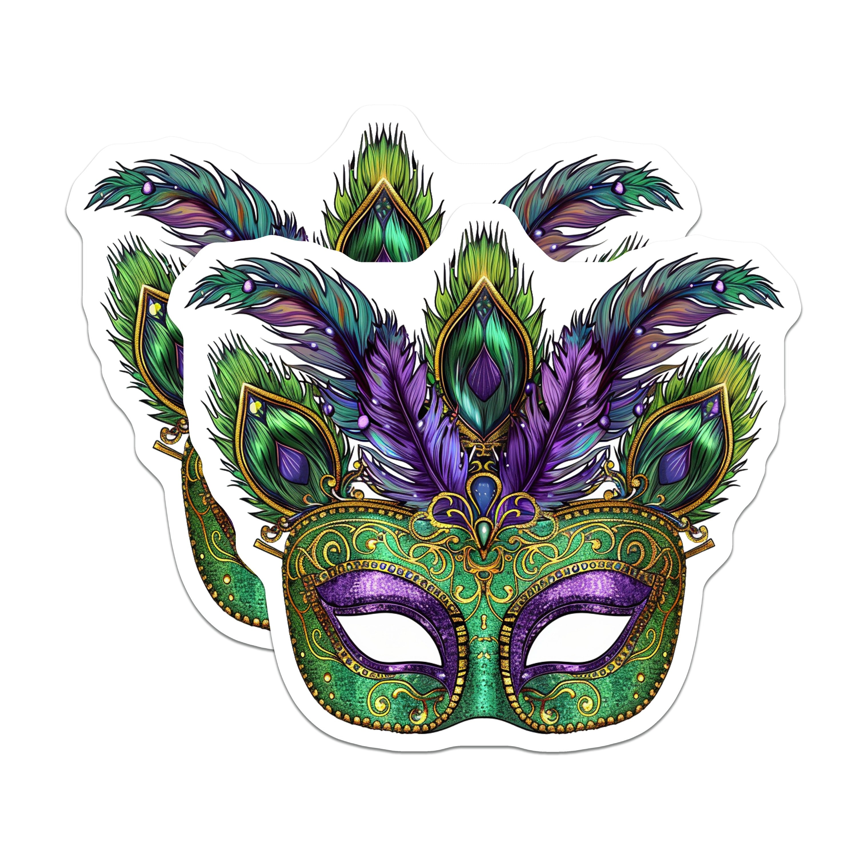 (2 Pack) Mardi Gras Mask Magnets - Elaborate Feathered Carnival Decor - Ornate Venetian Masquerade Party Accents - 5 Inches On Longest Side - Thick Durable Magnet - Made in USA - MAG38770