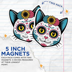 (2 Pack) Day of The Dead Cat Magnet - Colorful Cat Decor - 5" On Longest Side - Sticks to Smooth Flat Surfaces - Made in USA - MAG9462