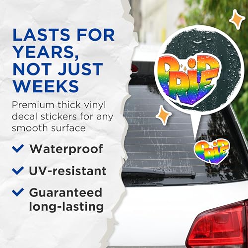(2 Pack) LGBTQ Pride Stickers - Rainbow Pride - LGBTQIA+ Love - 5" On Longest Side - Sticks to Smooth Flat Surfaces - Made in USA - BMCS8288
