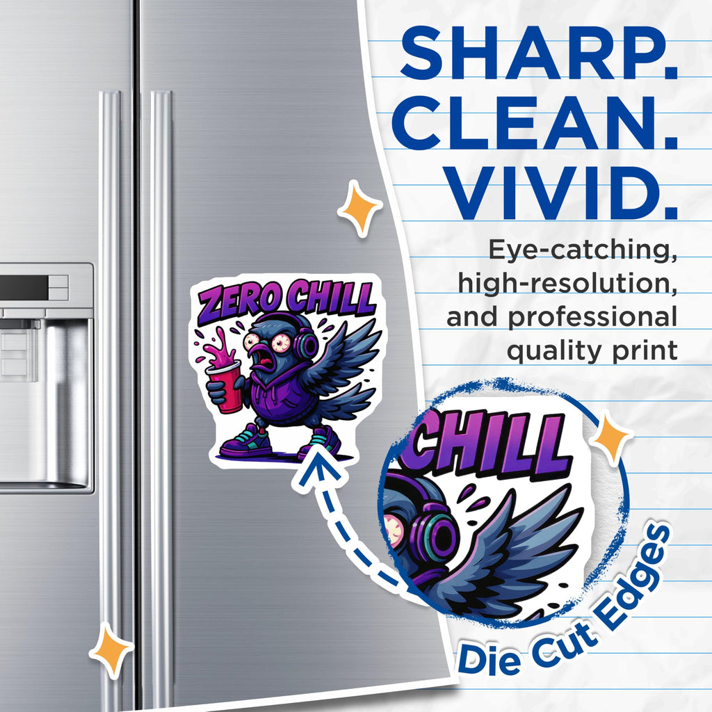 (2 Pack) Zero Chill Pigeon Magnets - Funny Bird Decal - Hype Cartoon Fridge - Urban Animal Art - Sarcastic Locker Decor - 5 Inches On Longest Side - Thick Durable Magnet - Made in USA - MAG20511