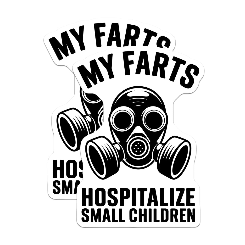 (2 Pack) Funny Gas Mask Magnets - My Farts Hospitalize Small Children - Humorous Gas Mask - Decorative Refrigerator Magnets - 5" On Longest Side - for Cars, Fridges, Toolboxes - Made in USA - MAG5603