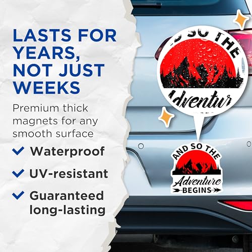 (2 Pack) and So The Adventure Begins Magnets Magnets - Mountain Landscape - Travel Motivation Magnet - 5" On Longest Side - Made in USA - Sticks to Refrigerators & Metal Surfaces - MAG8513