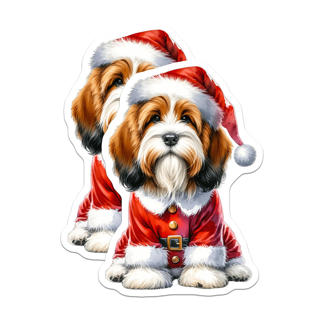 (2 Pack) Fluffy Santa Dog Magnets - Christmas Puppy Art - Holiday Pet Decor - 5 Inches On Longest Side - Thick Durable Magnet - Made in USA - MAG26838