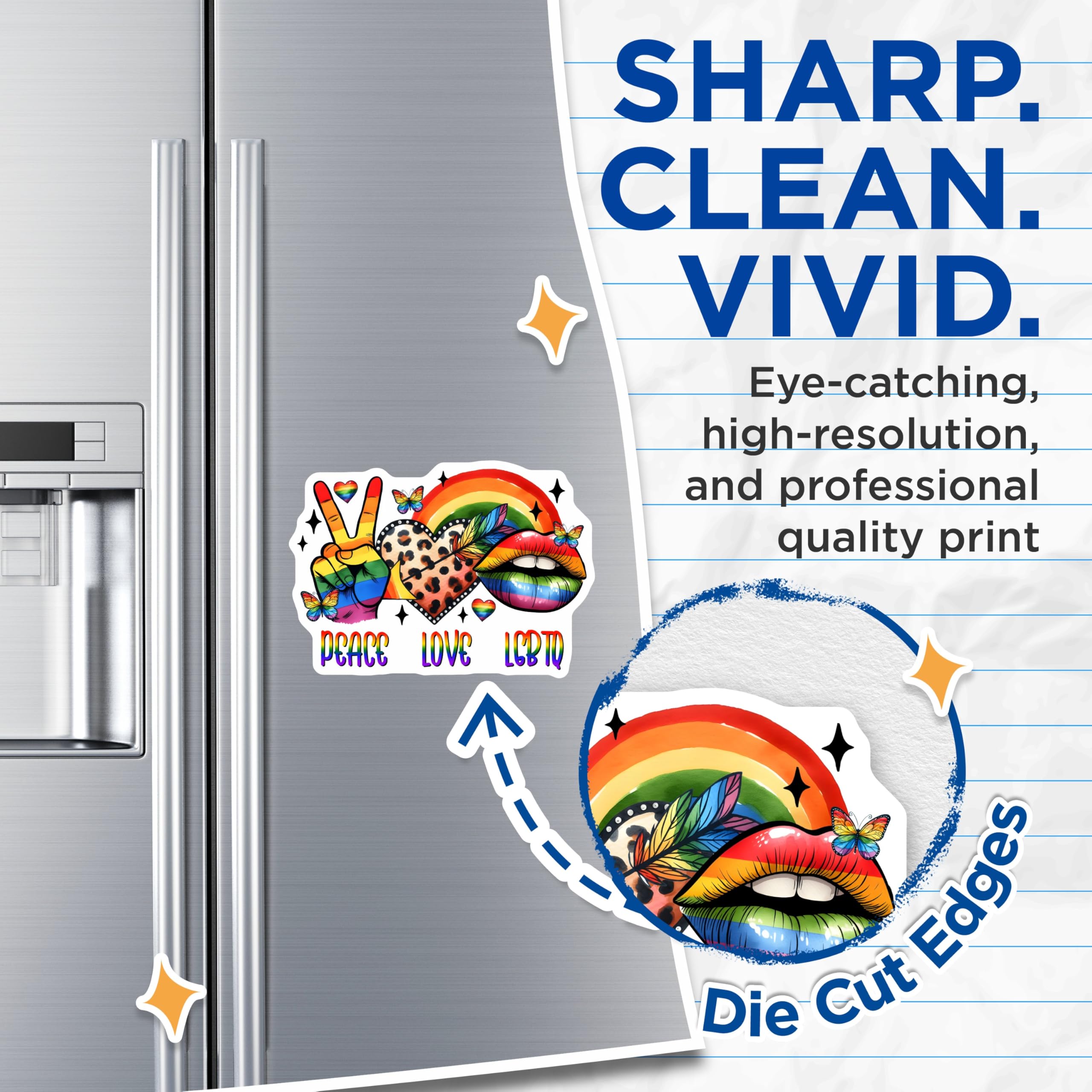 (2 Pack) LGBTQ Pride Magnets - Rainbow Peace Love - Pride Month Celebration - 5" On Longest Side - Premium Magnet - for Cars, Refrigerators, Toolboxes, Lockers - Made in USA - MAG16854