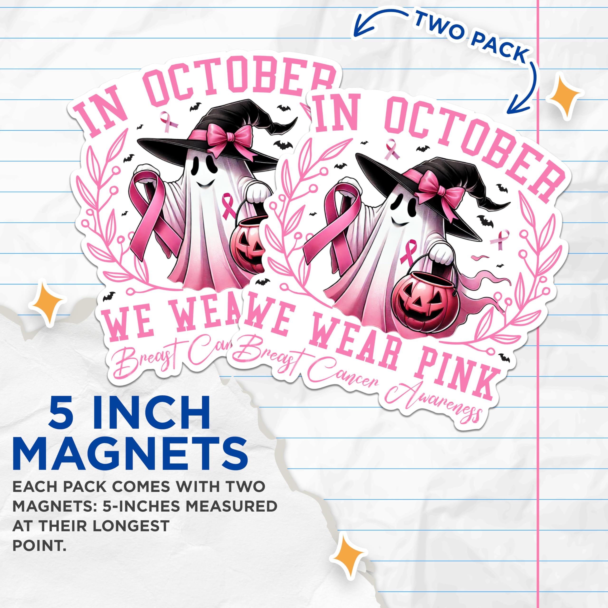 (2 Packs) in October We Wear Pink Magnets - Breast Cancer Awareness Magnets - 5 Inches On Longest Side - Premium Magnet - for Fridges, Toolboxes, Cars - Made in USA - MAG2485