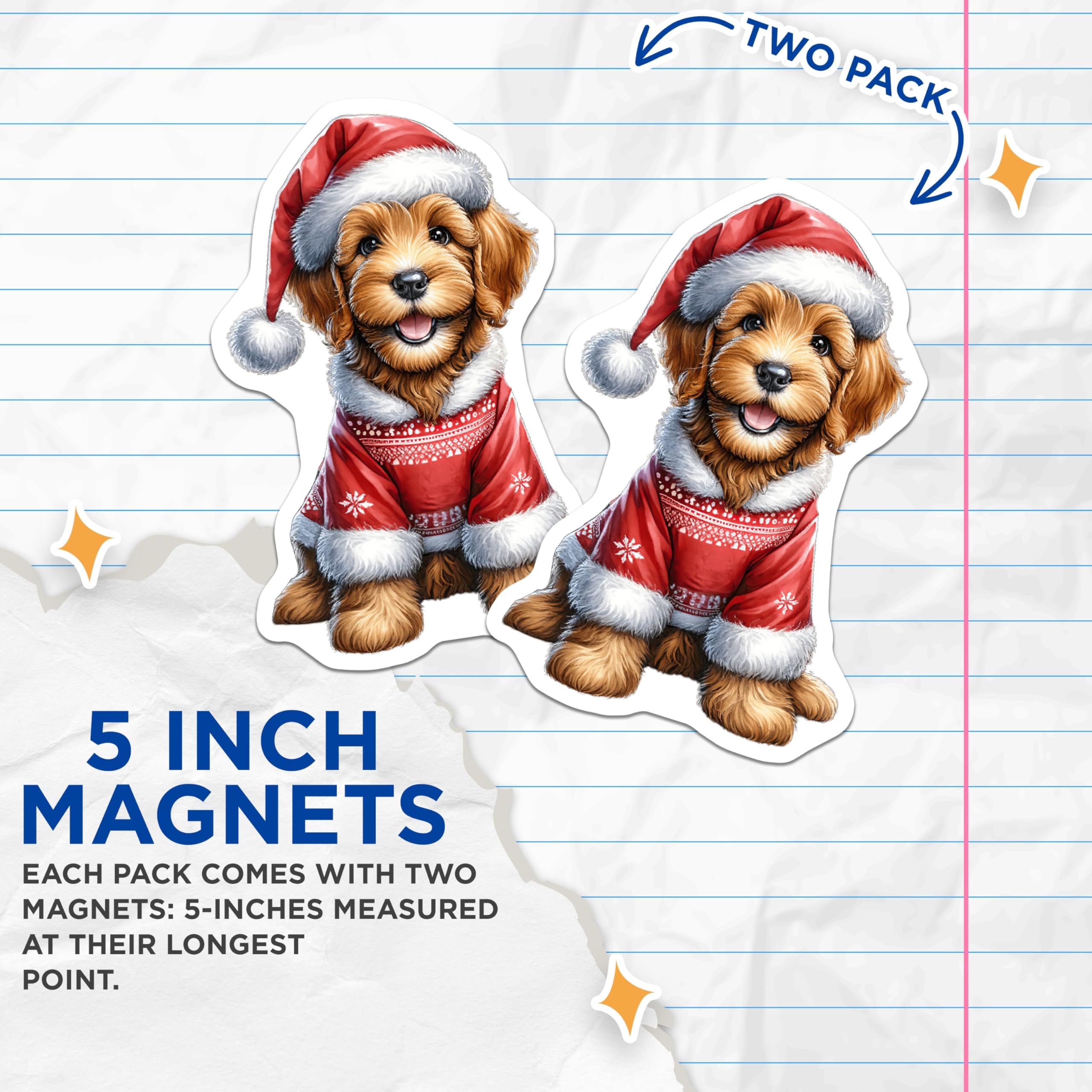 (2 Pack) Cockapoo Christmas Magnets - Holiday Puppy Refrigerator Decor - Pet Lover Stocking Stuffers - 5 Inches On Longest Side - Thick Durable Magnet - Made in USA - MAG25165