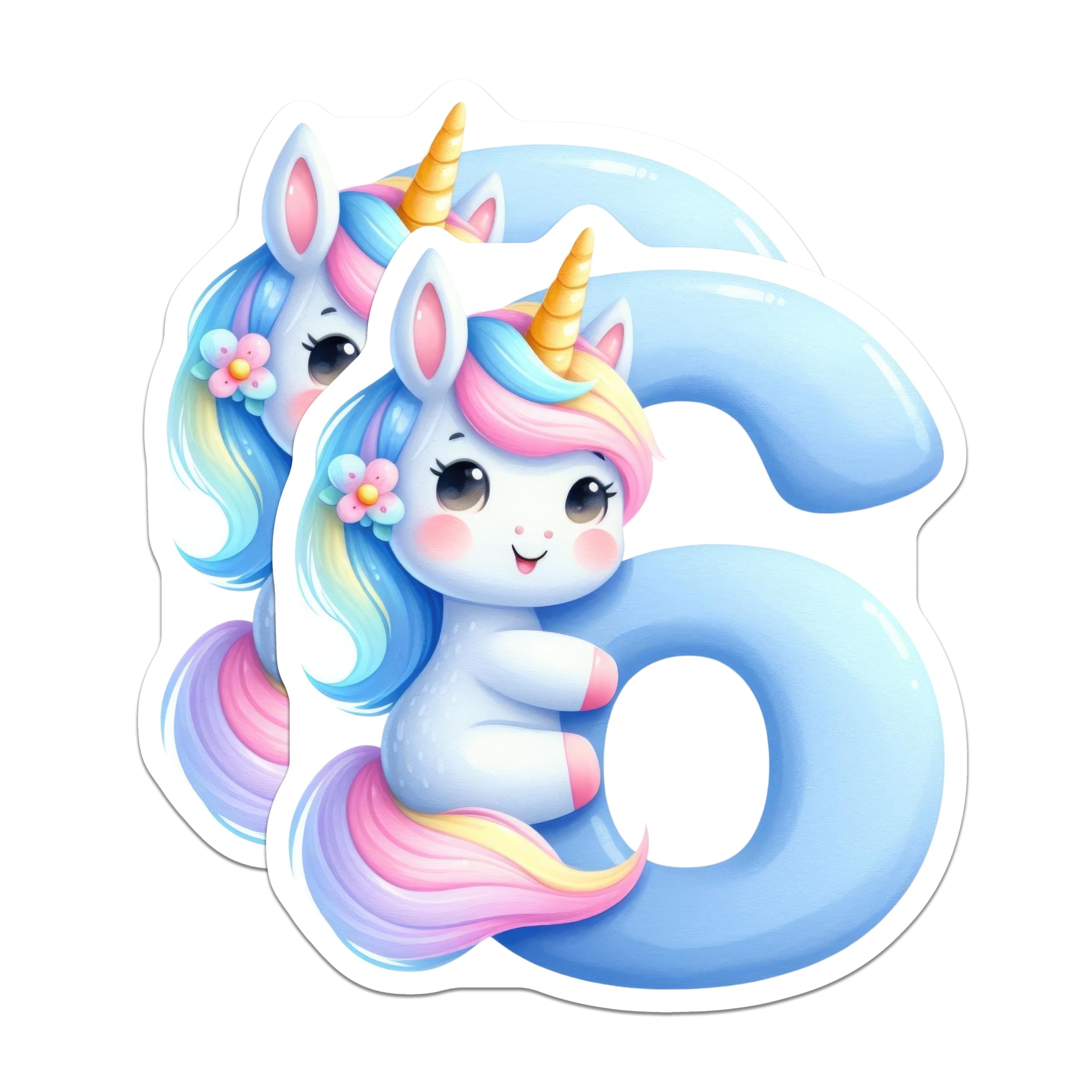 (2 Pack) Unicorn Number 6 Magnets - Cute Cartoon Unicorn Decor - Fridge Locker Magnets - 5" On Longest Side - Premium Magnet - for Cars, Refrigerators, Toolboxes, Lockers - Made in USA - MAG14096