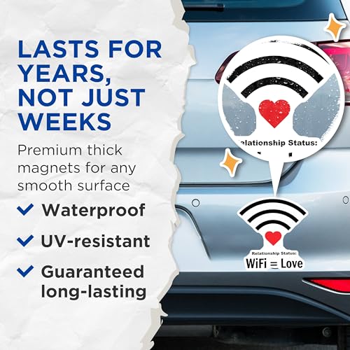 (2 Pack) Relationship Status Magnets - WiFi Love - Cute Relationship Decor - 5" On Longest Side - for Cars, Fridges, Toolboxes - Made in USA - MAG6749