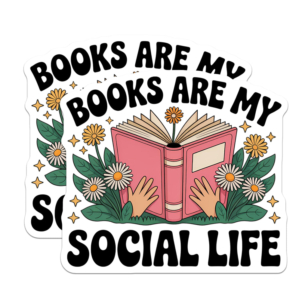 (2 Pack) Book Lover Magnets - Books are My Social Life Quote - Cozy Reading Decor - 5 Inches On Longest Side - Thick Durable Magnet - Made in USA - MAG21241