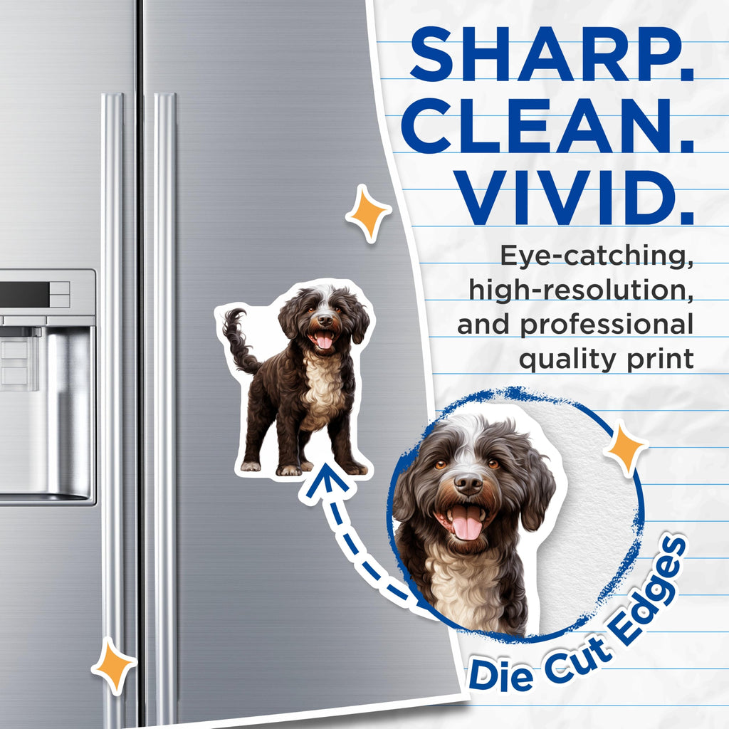 (2 Pack) Portuguese Water Dog Magnets - Curly Brown Dog Lover Decor - Happy Pet Refrigerator Art - 5 Inches On Longest Side - Thick Durable Magnet - Made in USA - MAG29958