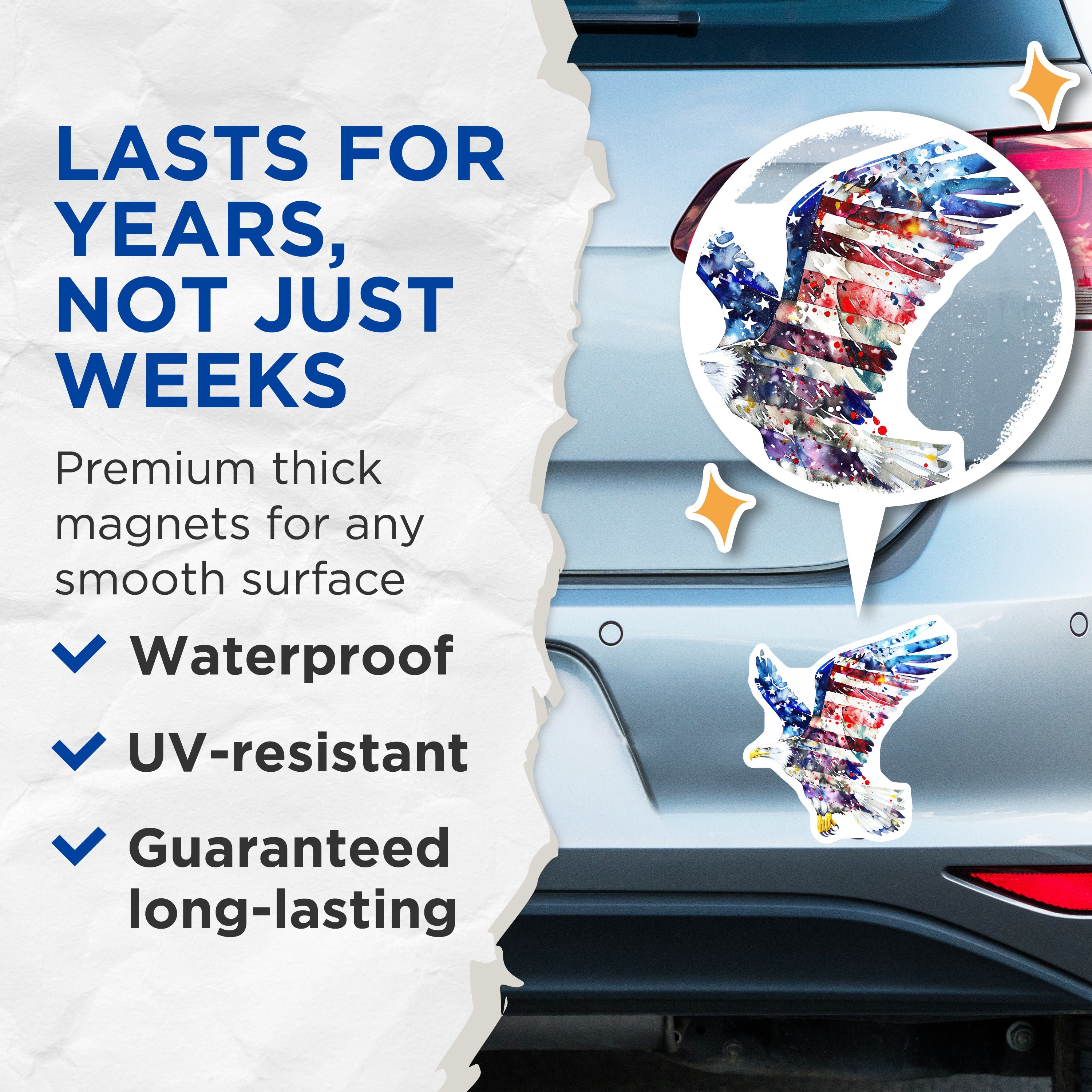 (2 Pack) American Flag Eagle Magnets - Patriotic Watercolor Art - USA Pride Fridge Decor - 5 Inches On Longest Side - Thick Durable Magnet - Made in USA - MAG39122