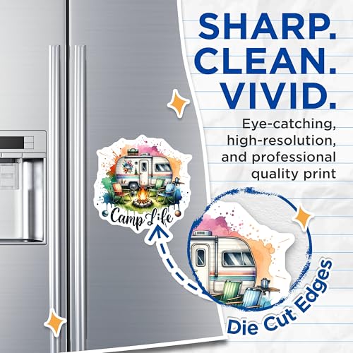 (2 Pack) Camp Life Magnets - Camping Adventure - RV Camper Accessories - Campfire Art - Nature Trip Decoration - 5" On Longest Side - for Cars, Fridges, Toolboxes - Made in USA - MAG7089