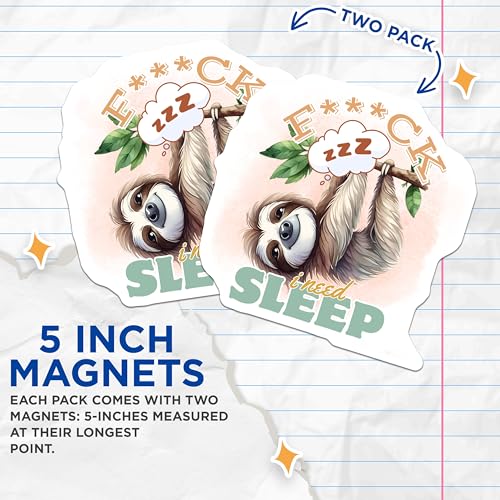 (2 Pack) Sloth Sleep Magnets - Cute Animal Design - Fun Sloth Artwork - 5" On Longest Side - for Cars, Fridges, Toolboxes - Made in USA - MAG6987