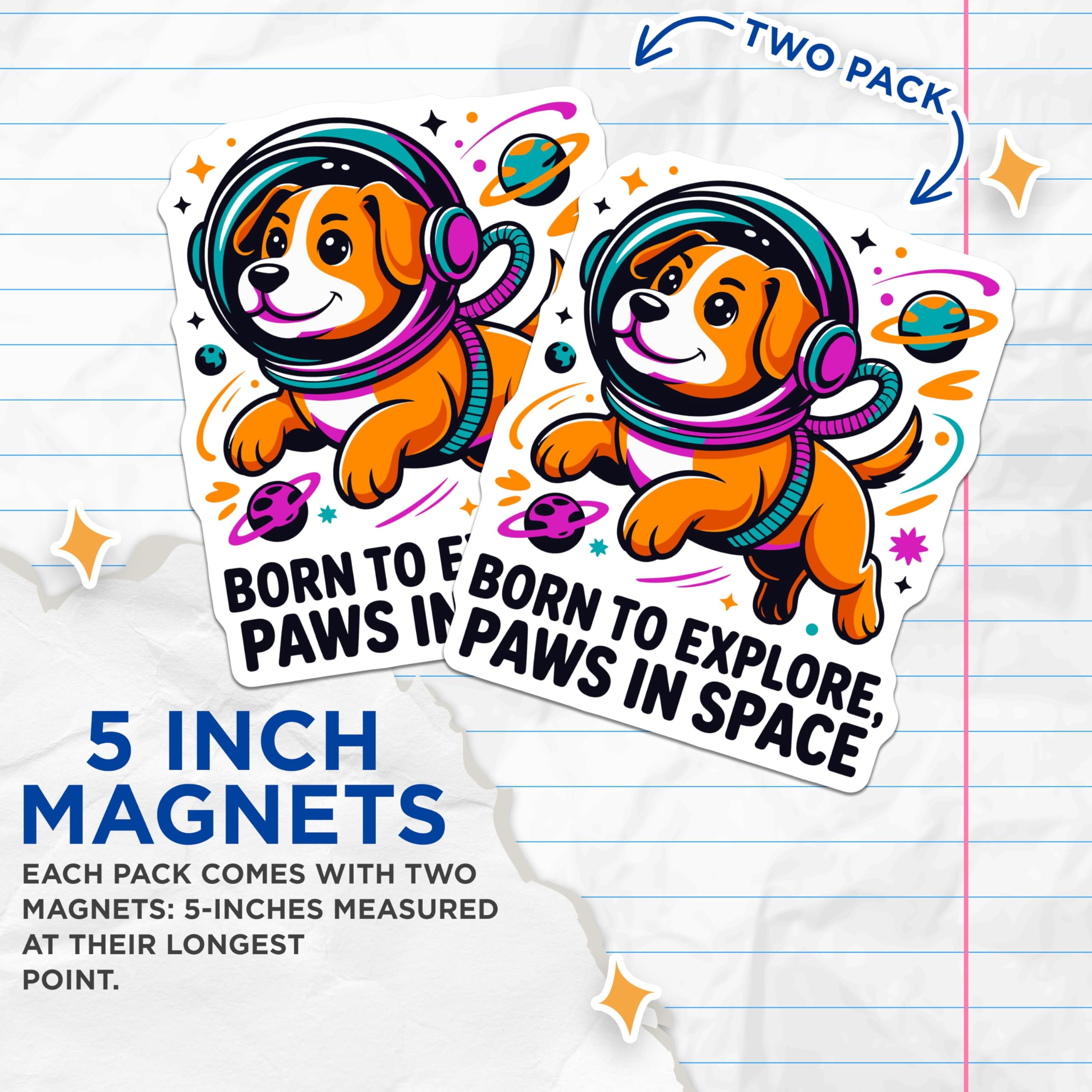(2 Pack) Space Dog Magnets - Cute Puppy Decor - Pet Lover Fridge Accessories - 5 Inches On Longest Side - Thick Durable Magnet - Made in USA - MAG26917