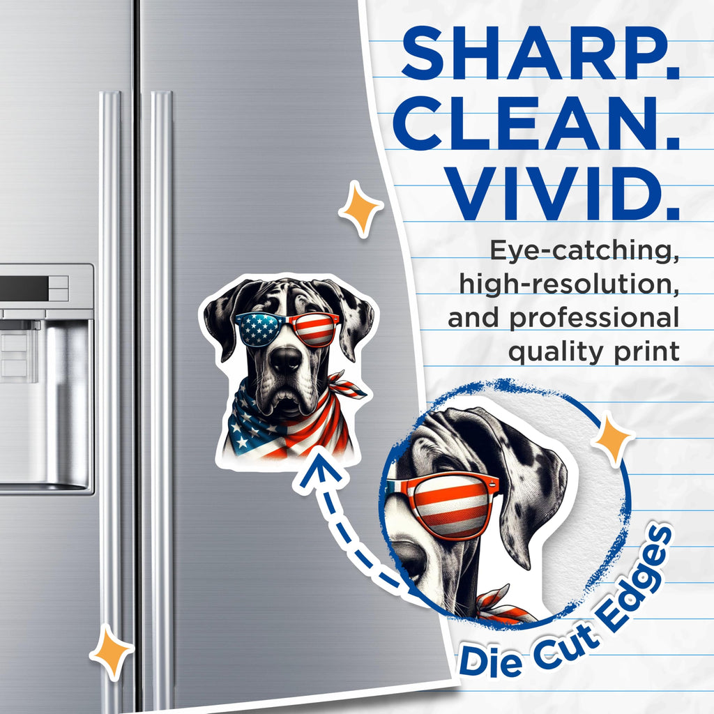 (2 Pack) Great Dane Dog Magnets - Patriotic Pup - American Flag Accessories - 5" On Longest Side - Premium Magnet - for Cars, Refrigerators, Toolboxes, Lockers - Made in USA - MAG15008